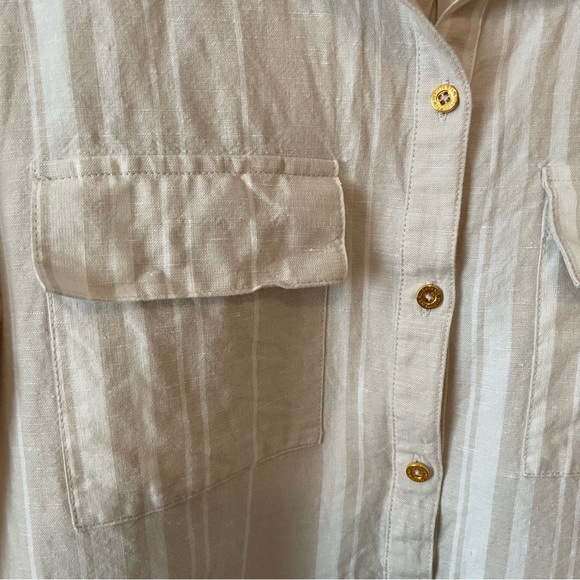 Ellen Tracy  striped  , tan and ivory linen shirt with buttons size M - Picture 4 of 7